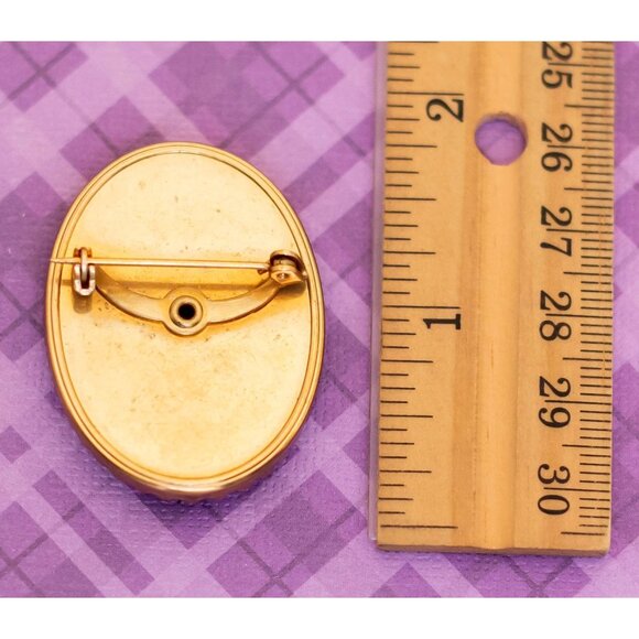 Vintage Gold Tone Oval Floral Pixel Art Brooch - V13 - Picture 2 of 2